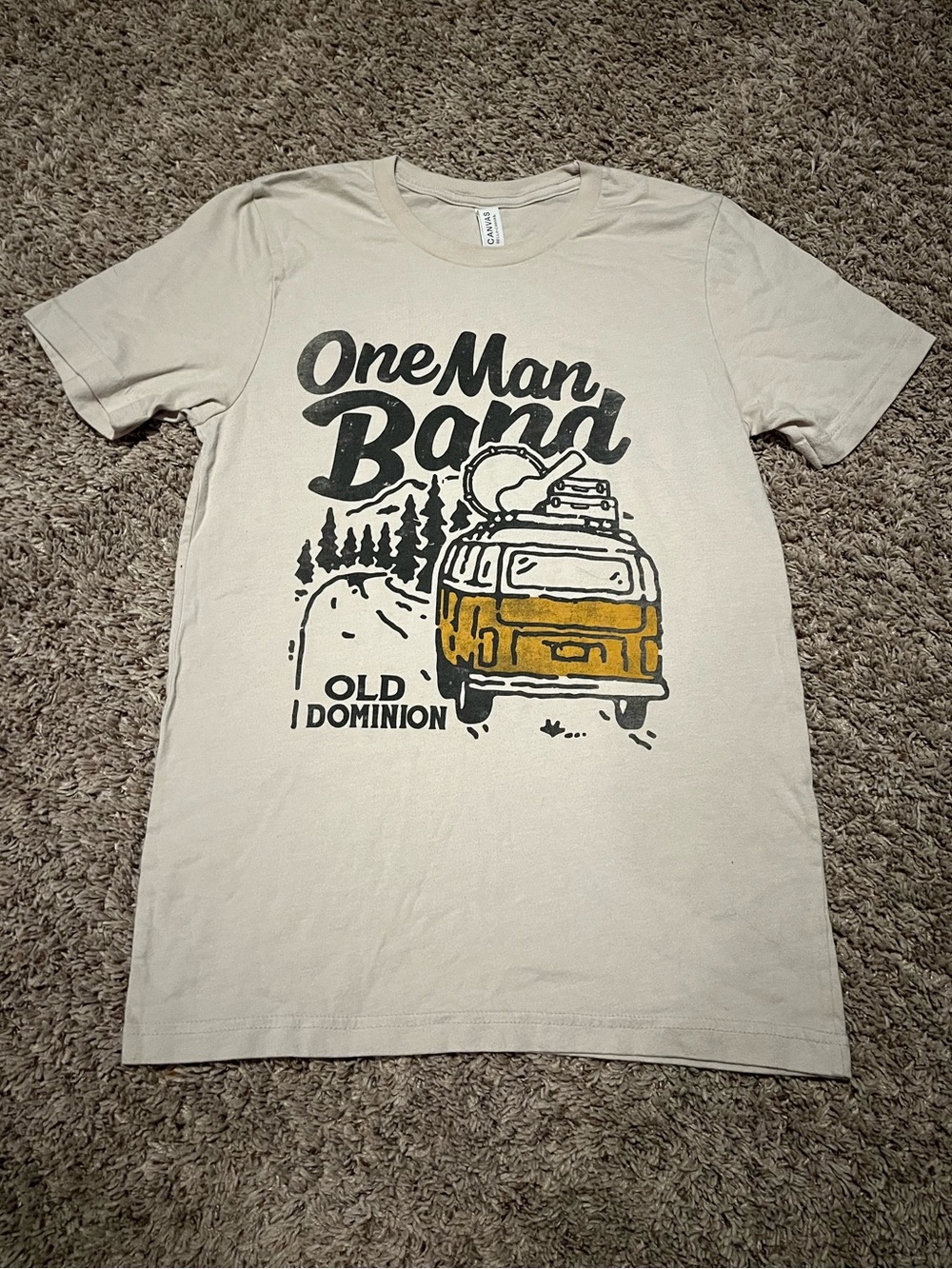 Bella Canvas Beige Graphic 'One Man Band' Tee with Yellow Van